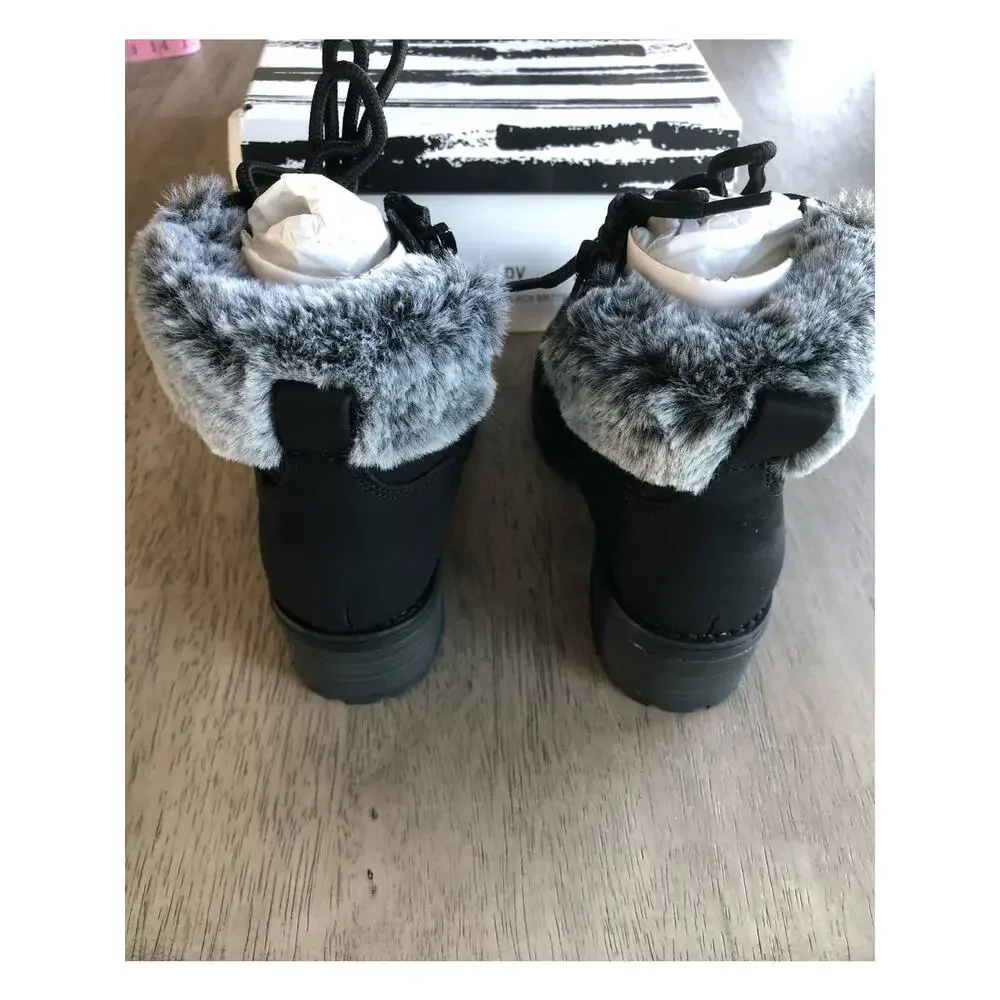 Dolce Vita Girls REI Black Matte Faux Fur Lace Up Boots - 13